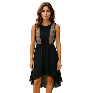 Lily Rose Black Cream lace overlay Floral High Low Dress Women's Size S #8